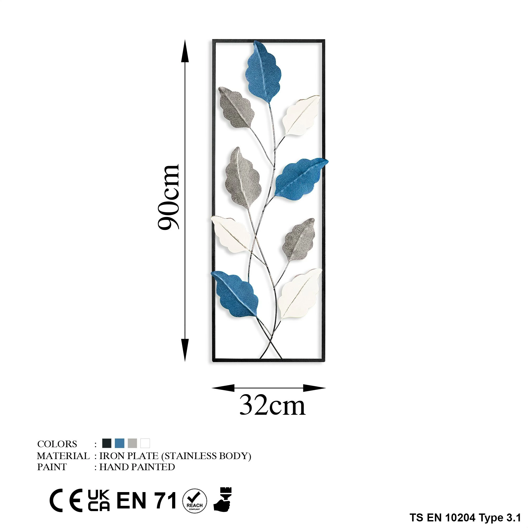 Aksesor dekorativ metalik për mur, Wallity Fagus 2, shumëngjyrësh, 32x90cm
