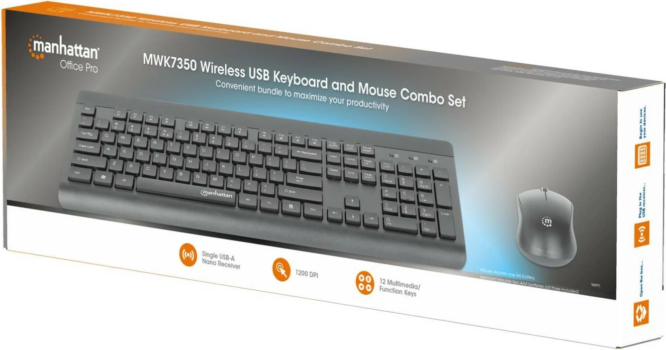 Set tastierë dhe maus MANHATTAN MWK7350, wireless, e zezë