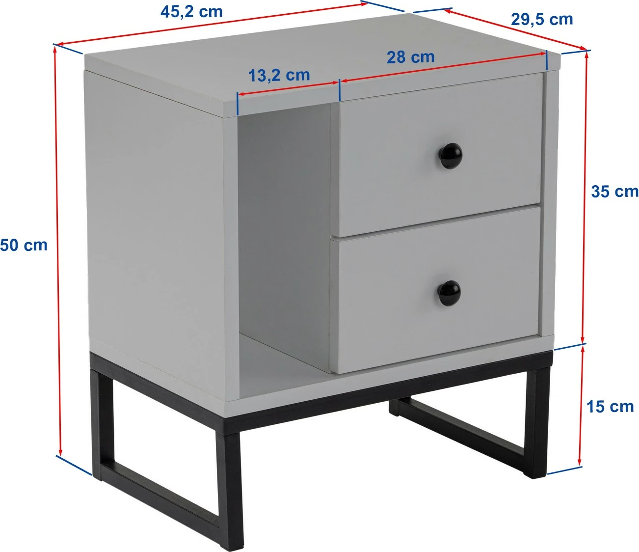 Komodinë Nordure, ngjyrë Atlantic Pine, e zezë