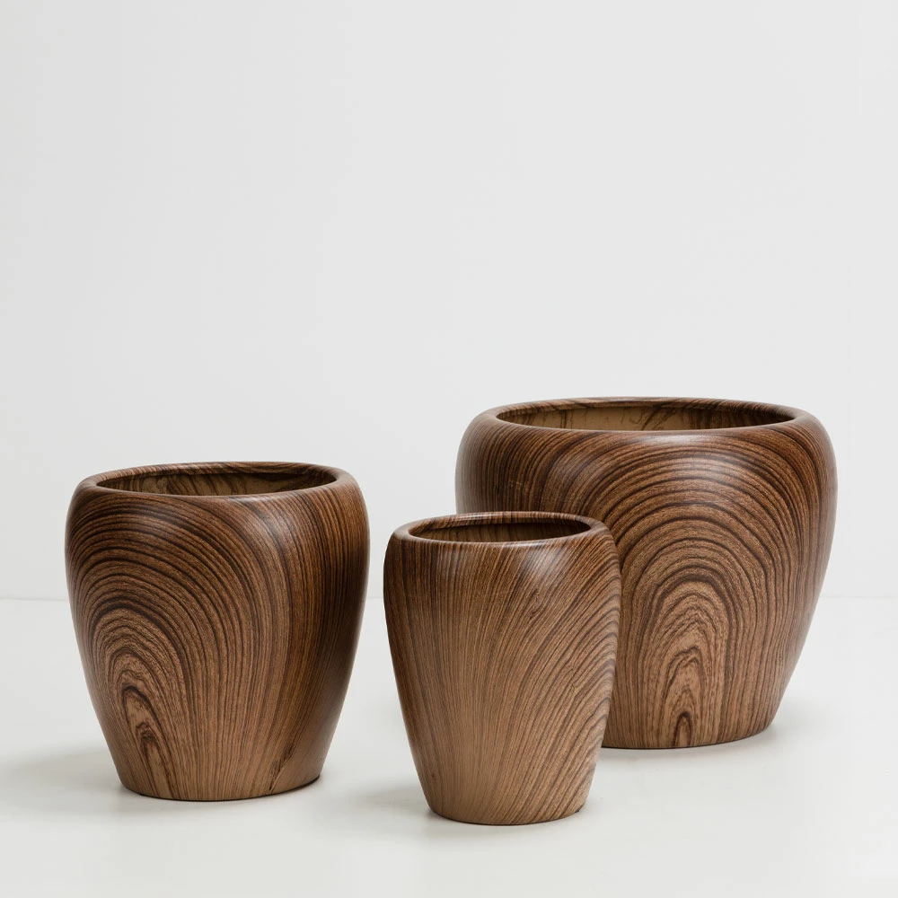 Set vazo BOIS, 3 copë, qeramike, ngjyrë kafe, 42x42x35cm