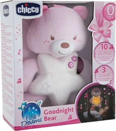 Arush nate me drita dhe melodi Chicco Night Bear 276696, rozë