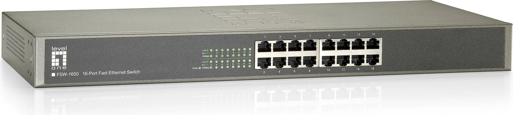 Switch LevelOne FSW-1650, 16 porta, Fast Ethernet, Rack mounting, Gri