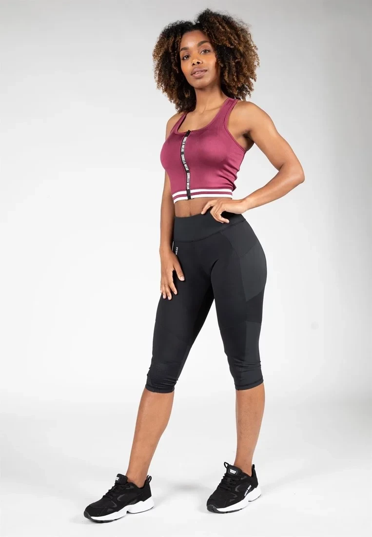 Mesa Zip Front Crop Top - Burgundy Red [Madhësia: XS]