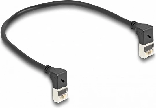 Kabllo rrjeti DeLOCK RJ45 Cat6A S/FTP Slim, 0.25 m, dy konektorë 90°, e zezë
