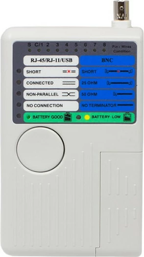 Tester kabllosh GoodConnections Alcasa GC-N0097, UTP/STP, RJ-45/RJ-11/BNC/USB, 9 V, gri