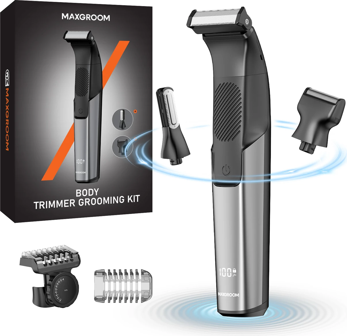 Makinë rroje multifunksionale MAXGROOM M-319, 600mAh, USB-C, IPX6, me display, set me 3 maja + krehra, e zezë