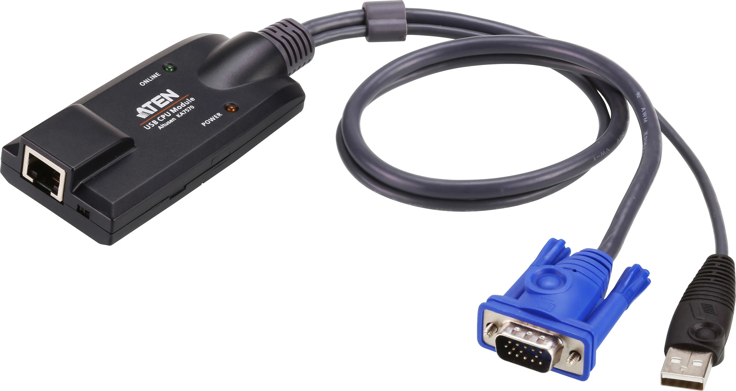 Kabllo adaptor KVM ATEN KA7570, USB/VGA në RJ-45 (Cat5e/6), PS/2, e zezë/blu