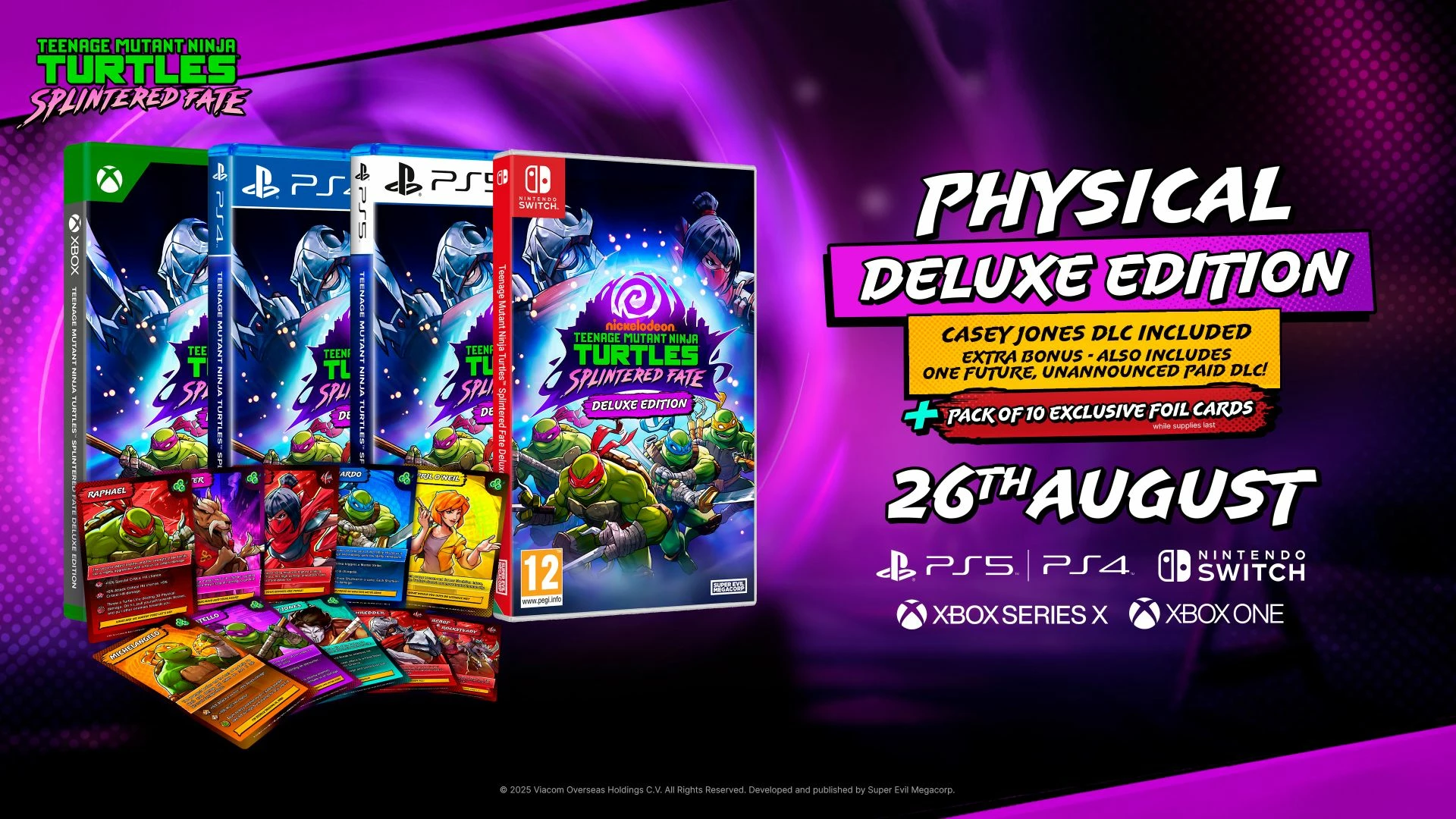 Lojë për Xbox Series X/Xbox One, Nighthawk Interactive, Teenage Mutant Ninja Turtles: Splintered Fate Deluxe Edition, PEGI 12, me expansion "Casey Jones & the Junkyard Jam", set 10 karta koleksionuese
