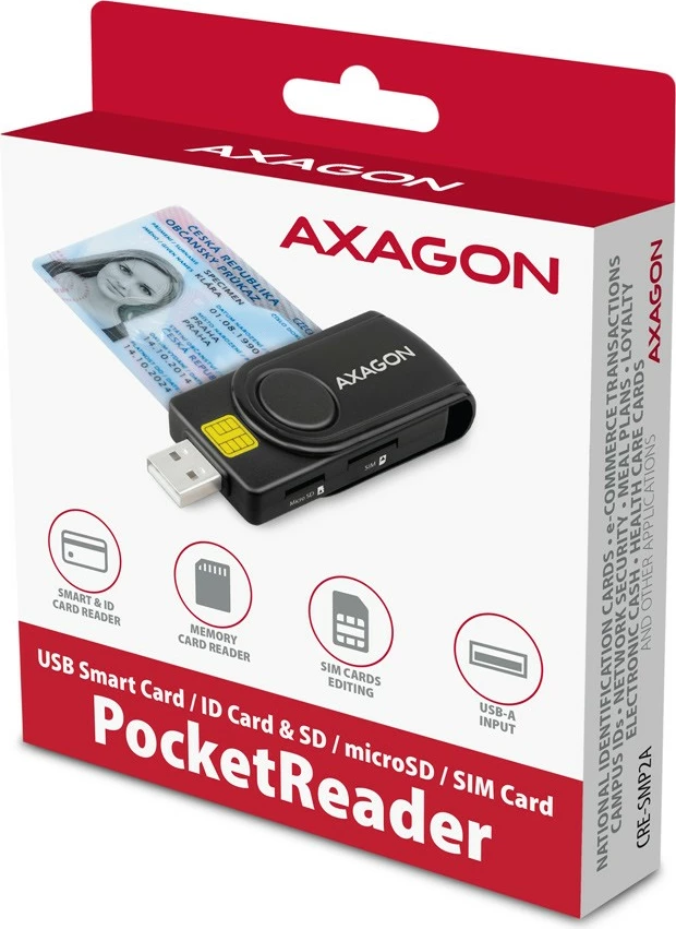 Lexues kartelash AXAGON CRE-SMP2A, USB 2.0, SD/microSD/SIM/ID, i zi