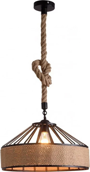 Llambë tavani Pormode, metal i zi, litar natyral, D30x15cm