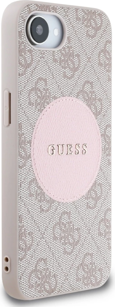 Mbështjellës Guess 4G Circle Classic Logo MagSafe për iPhone 16e, rozë