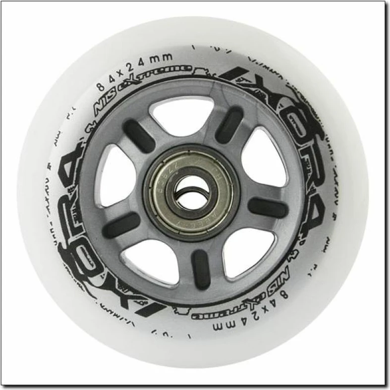 Set rrota PU dhe kushineta ABEC-7 Nils Extreme 84x24mm, të bardha