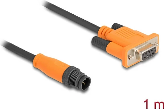 Kabllo CAN Bus DeLOCK M12 A-koduar 5-pin në D-Sub 9, 1 m, e zezë/portokalli