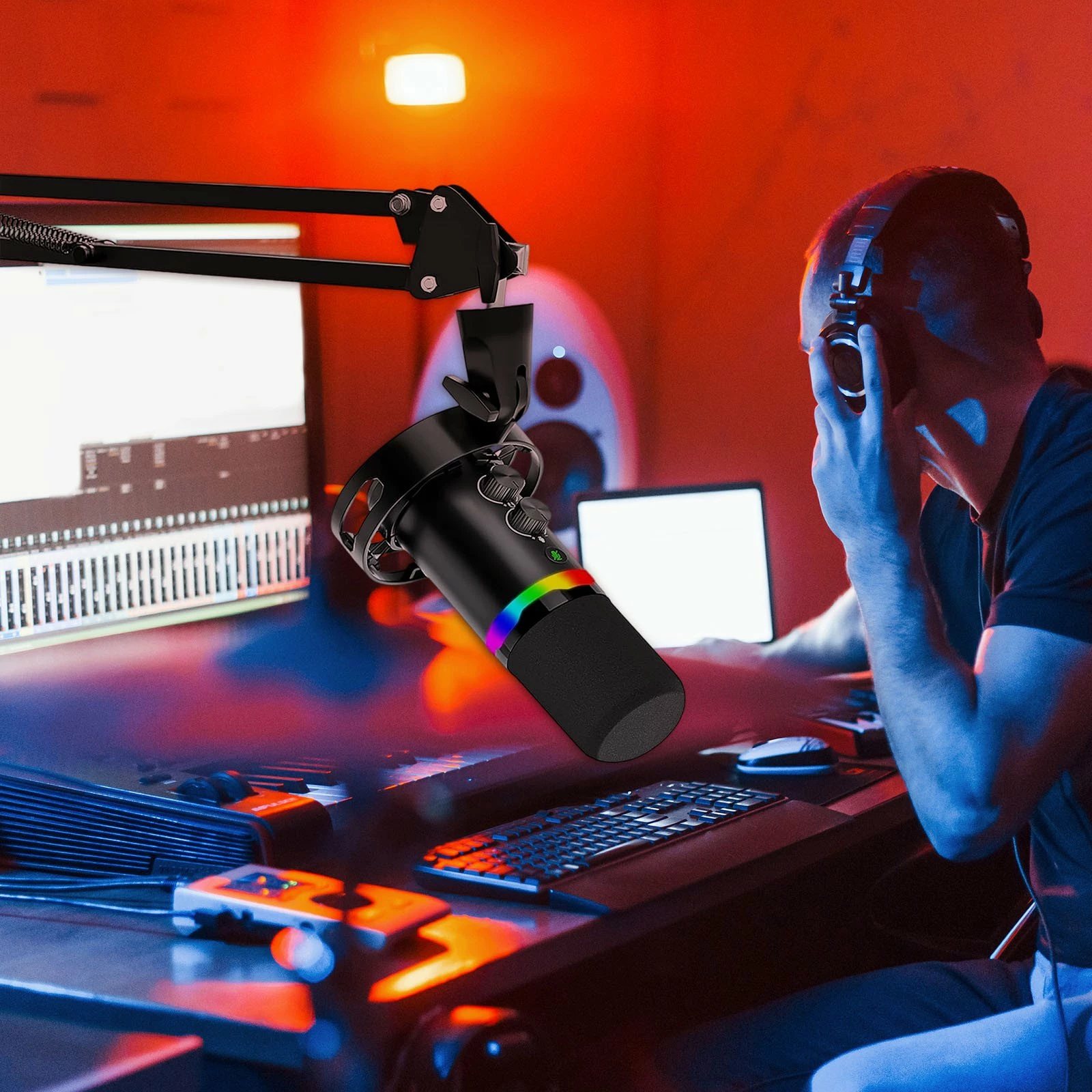 Mikrofon Redragon Solara GM307 dinamik USB/XLR me krah, RGB, i zi