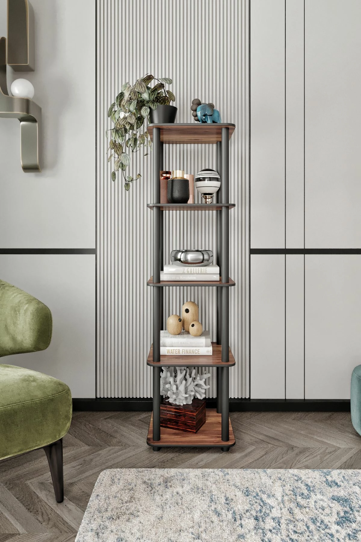 Raft librash Skye Decor, 5 kate, katror, ngjyrë arre