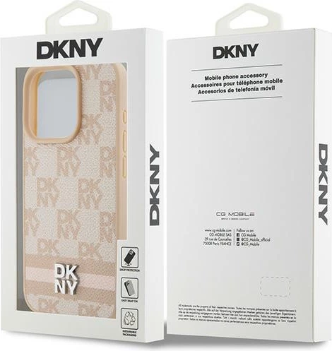 Mbështjellës DKNY Checkered Mono Pattern & Printed Stripes për iPhone 15 Pro, rozë