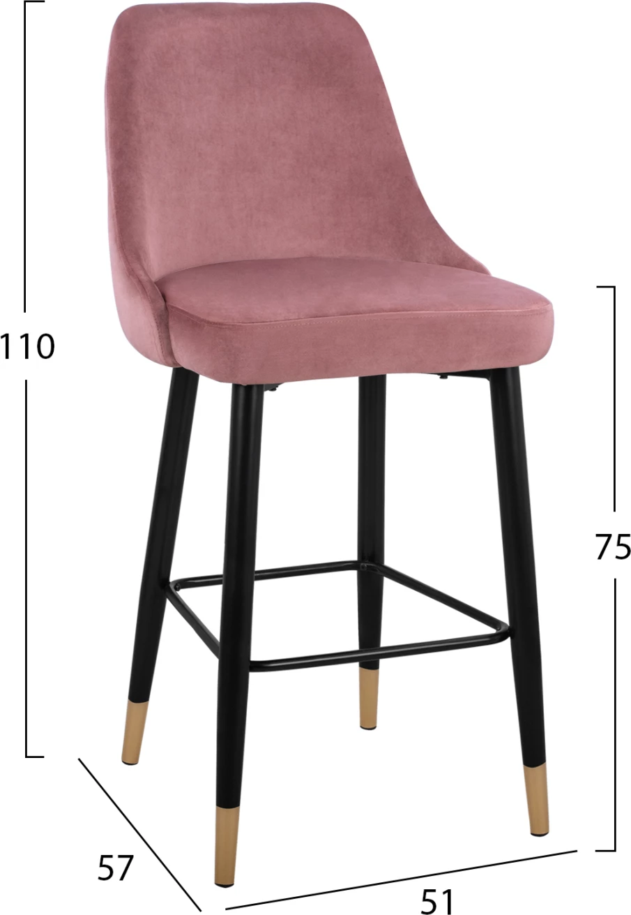 Stol Bar SERENITY FH8519.02 Kadife Mollë e Kalbur me kornizë metalike 51x57x110cm, set prej 2 copë