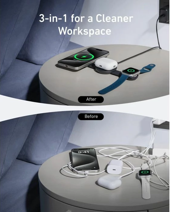Stacion karikimi pa kabllo 3-në-1 ANKER MagGo B25M8H61 15W Qi2 i palosshëm MagSafe, i gjelbër, set me adapter 40W + kabllo USB-C 1.5m