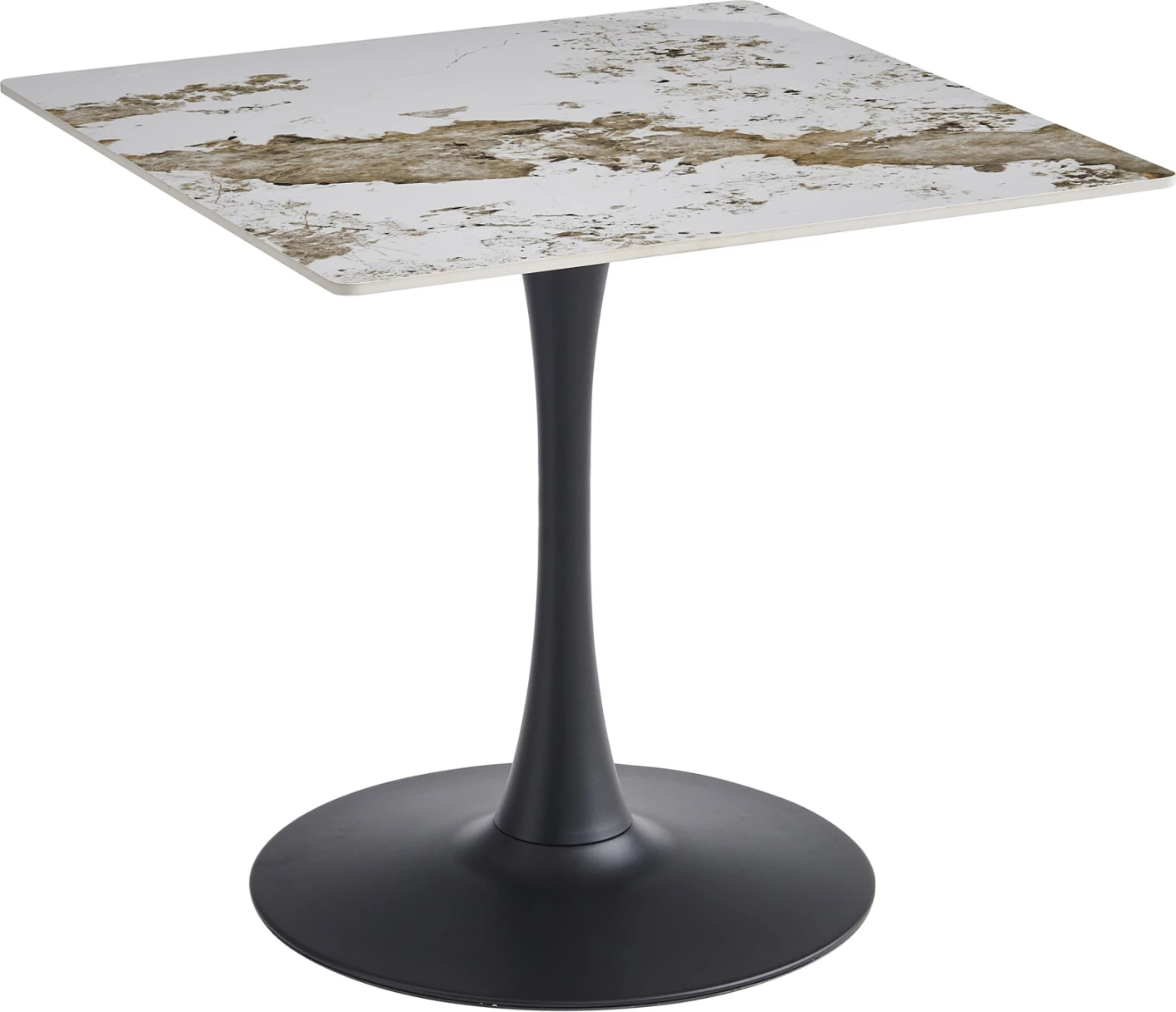 Tavolinë ngrënieje TETRAN, bazë metalike e zezë, sipërfaqe prej guri të sinterizuar, ngjyrë Pandora, 80x80x74cm