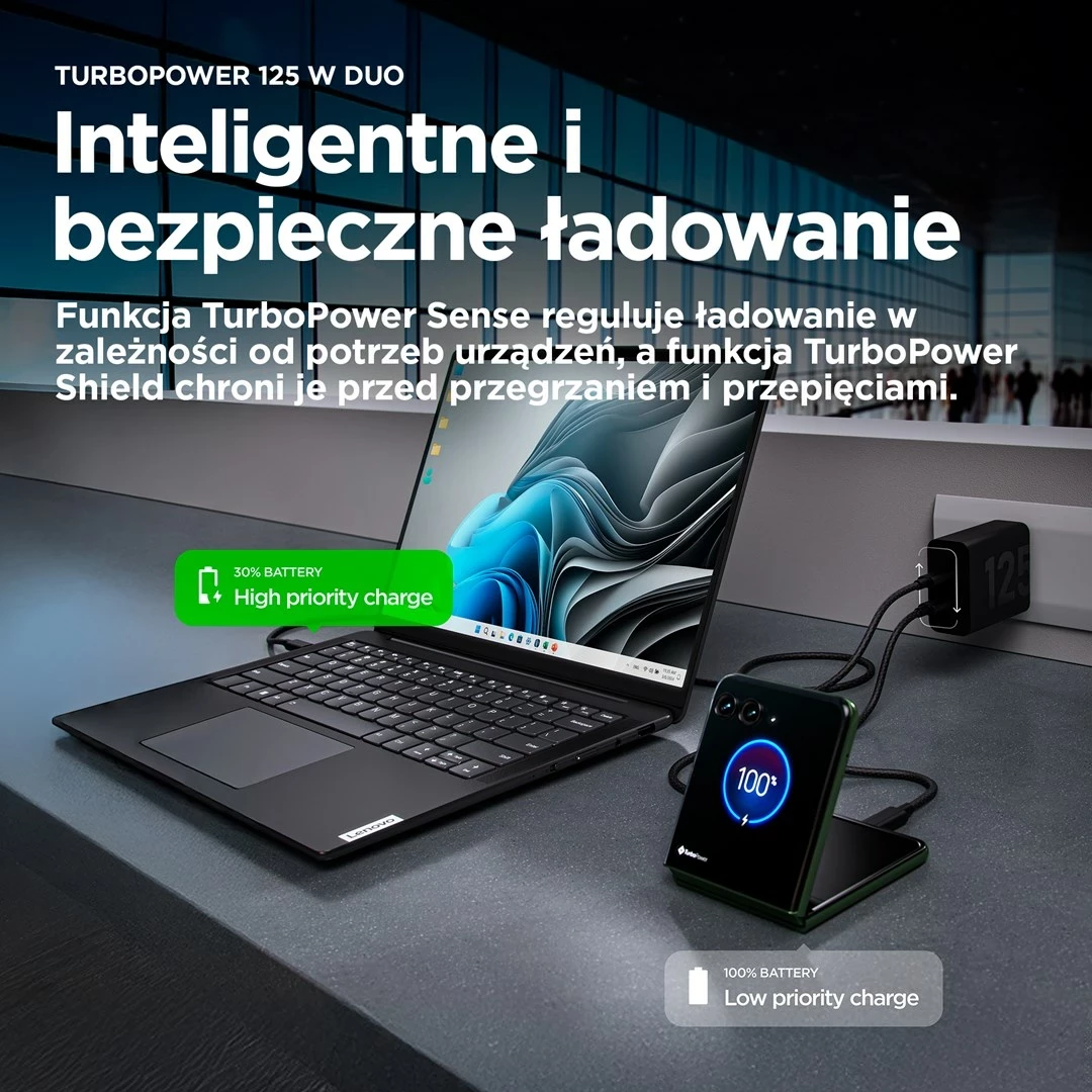 Karikues Motorola TurboPower 125W Duo, universal, 2x USB Type-C, i zi