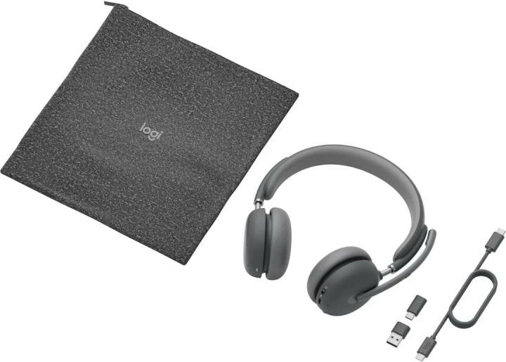 Kufje me mikrofon Logitech Zone Wireless 2 UC, me receiver, 981-001311, gri e errët