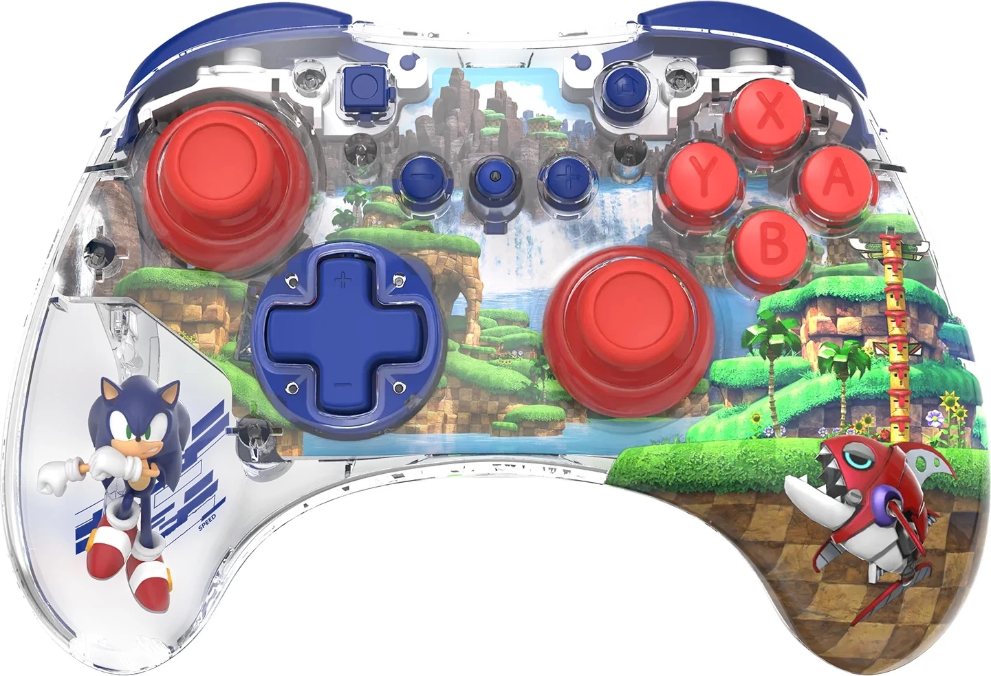 Kontroller pa tela PDP REALMz Sonic Green Hill Zone për Nintendo Switch, transparent