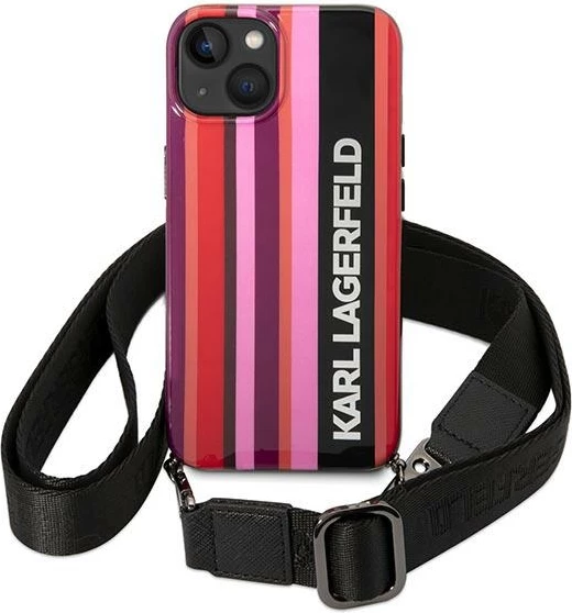 Mbështjellës Karl Lagerfeld Color Stripes Strap për iPhone 14 Plus / 15 Plus, Rozë