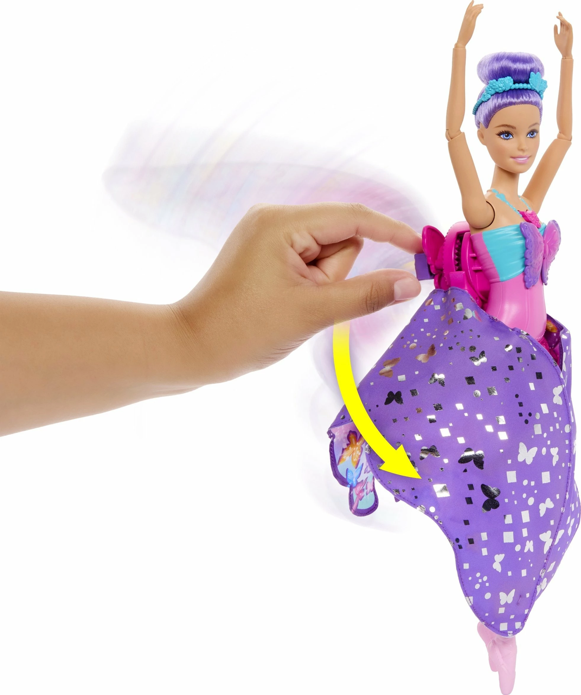 Kukull Mattel Barbie Butterfly Ballerina HXJ10, 2-në-1 me krahë të palosshëm, rozë/vjollcë, 1 copë