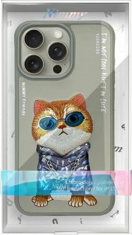 Kuti për iPhone 15 Pro Nimmy Glasses Cool Cat, gri