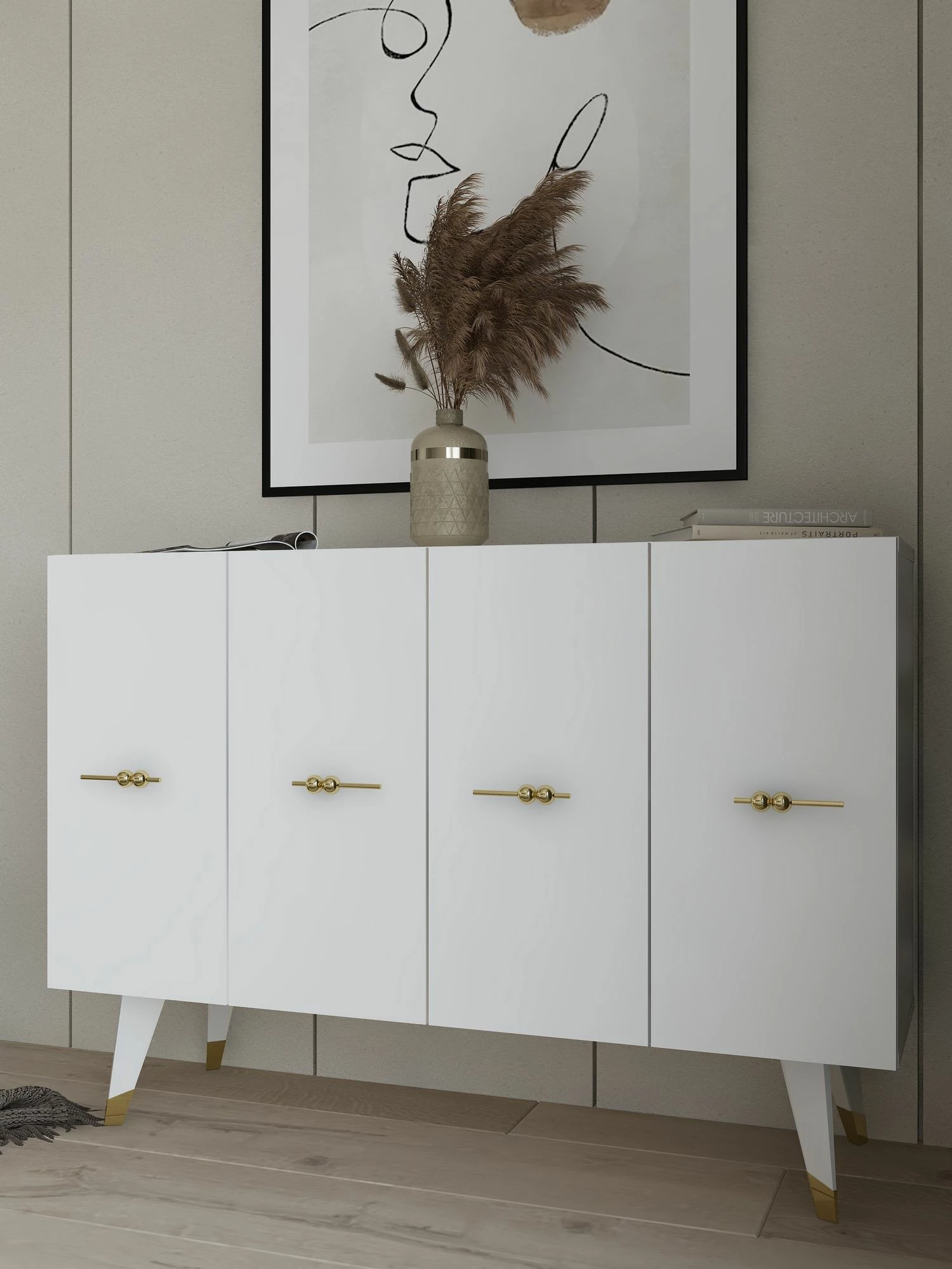 Konsol Skye Decor, ngjyrë ari dhe e bardhë, Quart Salkım
