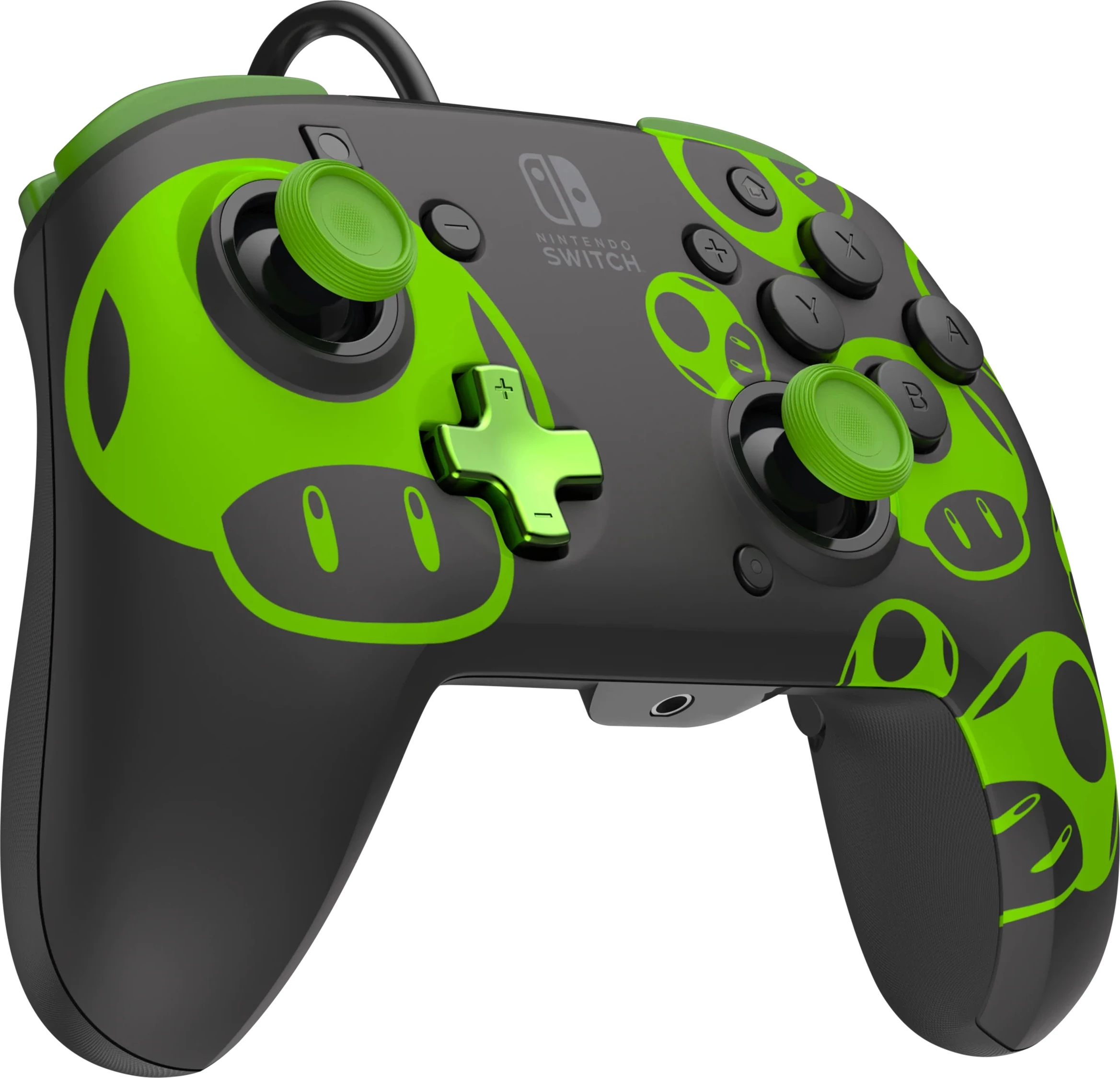 Kontroller i kablluar PDP Rematch Switch 2 & 1 1-Up Glow in the Dark, zi/jeshil