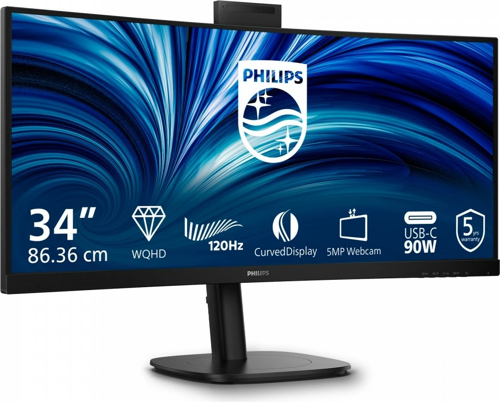Monitor Philips 34B2U3600CH 34\" WQHD 3440x1440, VA, Curved 1500R, 120Hz, USB-C 90W, RJ45, KVM, webcam 5MP, HAS, i zi
