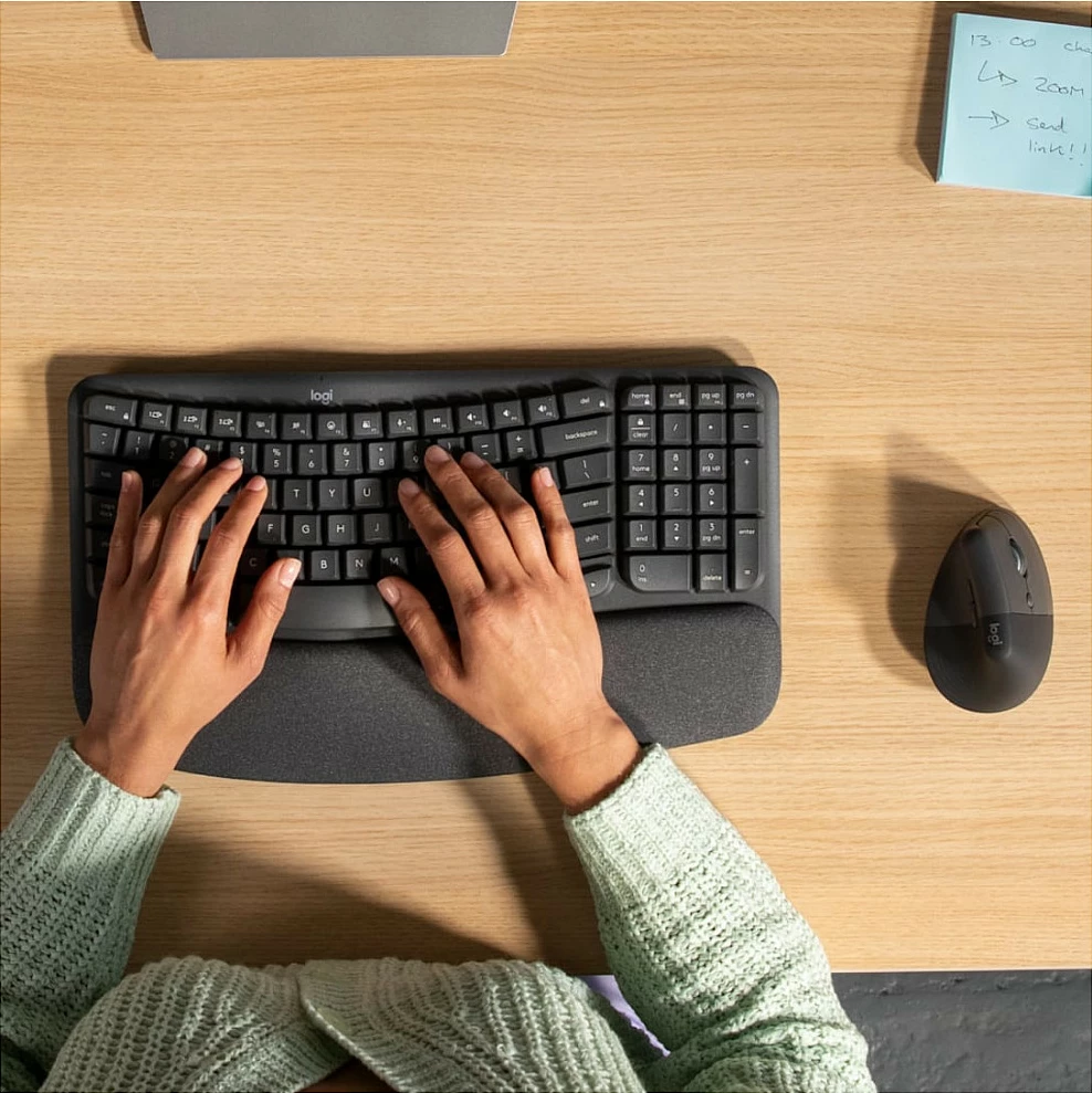 Set tastierë + maus Logitech Wave Keys+Lift Combo, Wireless Bluetooth BLE, QWERTZ gjerman, ergonomik, gri e errët