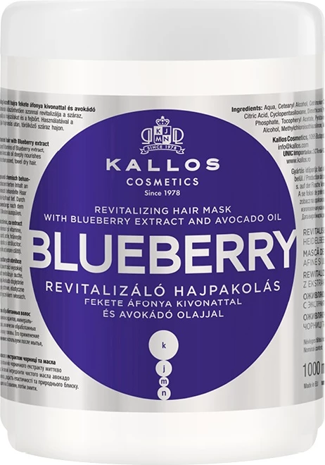 Maskë për flokë Kallos Blueberry Revitalizing për femra, 1000ml
