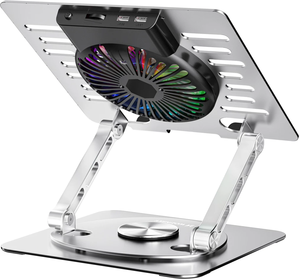 Mbajtëse ftohëse për laptop dhe tablet Wozinsky WDCX-X16-AS CoolBase RGB 360°, 10"-16", 2x USB 2.0, argjendtë