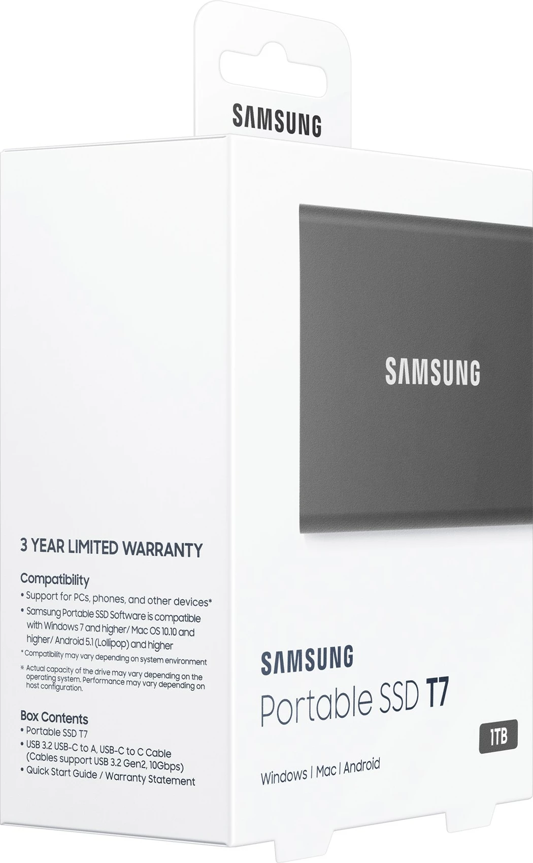 SSD portabël Samsung T7, 1 TB, USB Type-C, 3.2 Gen 2, Gri