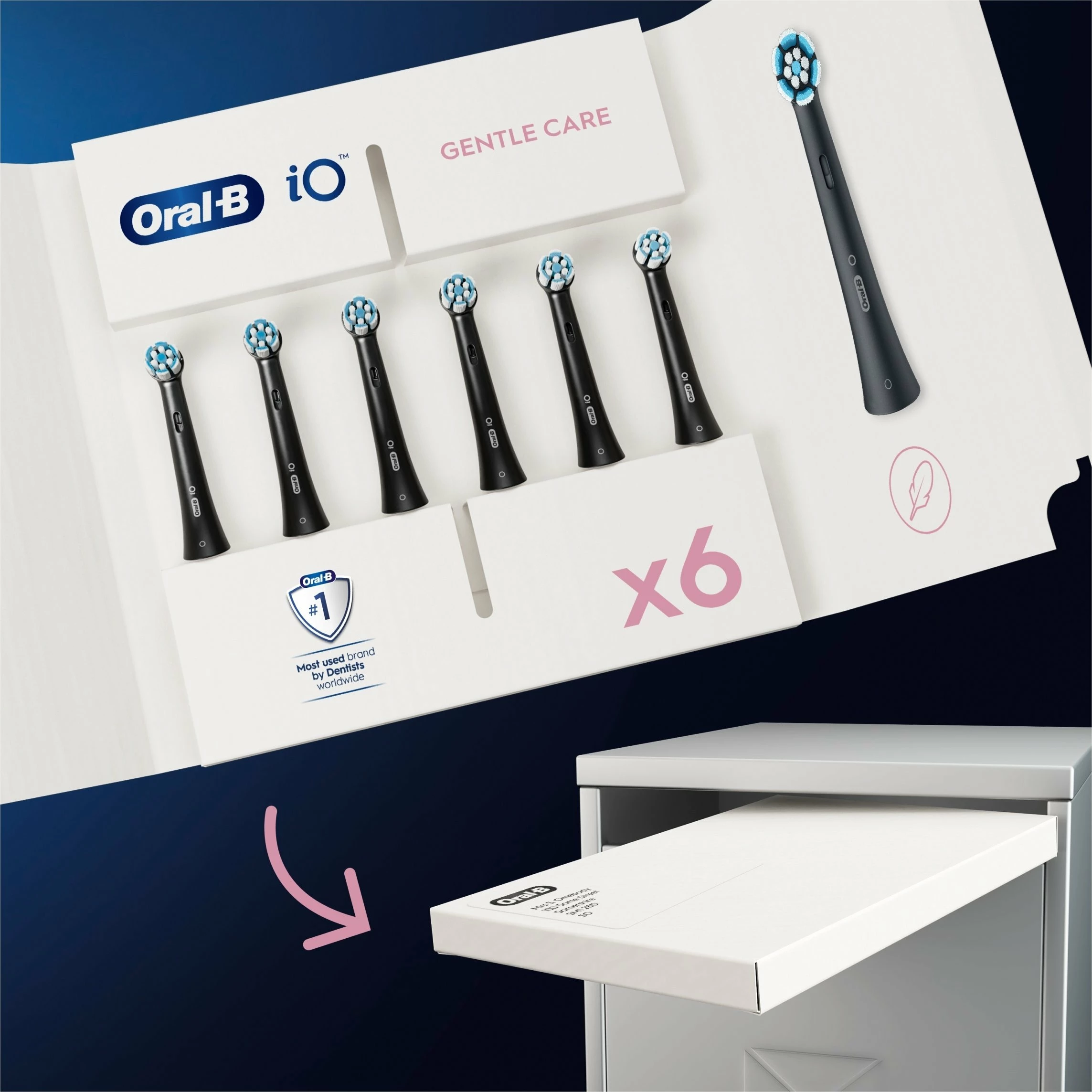 Koka zëvendësuese për furçë dhëmbësh Oral-B iO Gentle Care, 6 copë, e zezë