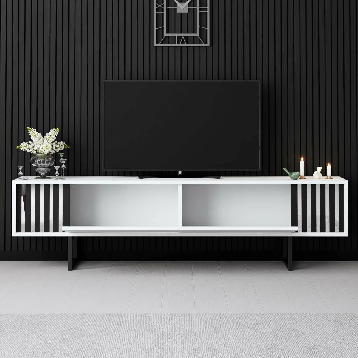Komodë TV Hanah Home, Chrome Line, e bardhë dhe e zezë