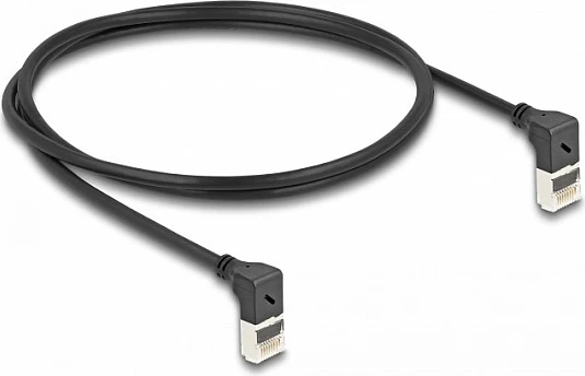 Kabllo rrjeti DeLOCK RJ45 Cat6a S/FTP Slim 1 m, konektorë 90° të këndshëm, e zezë