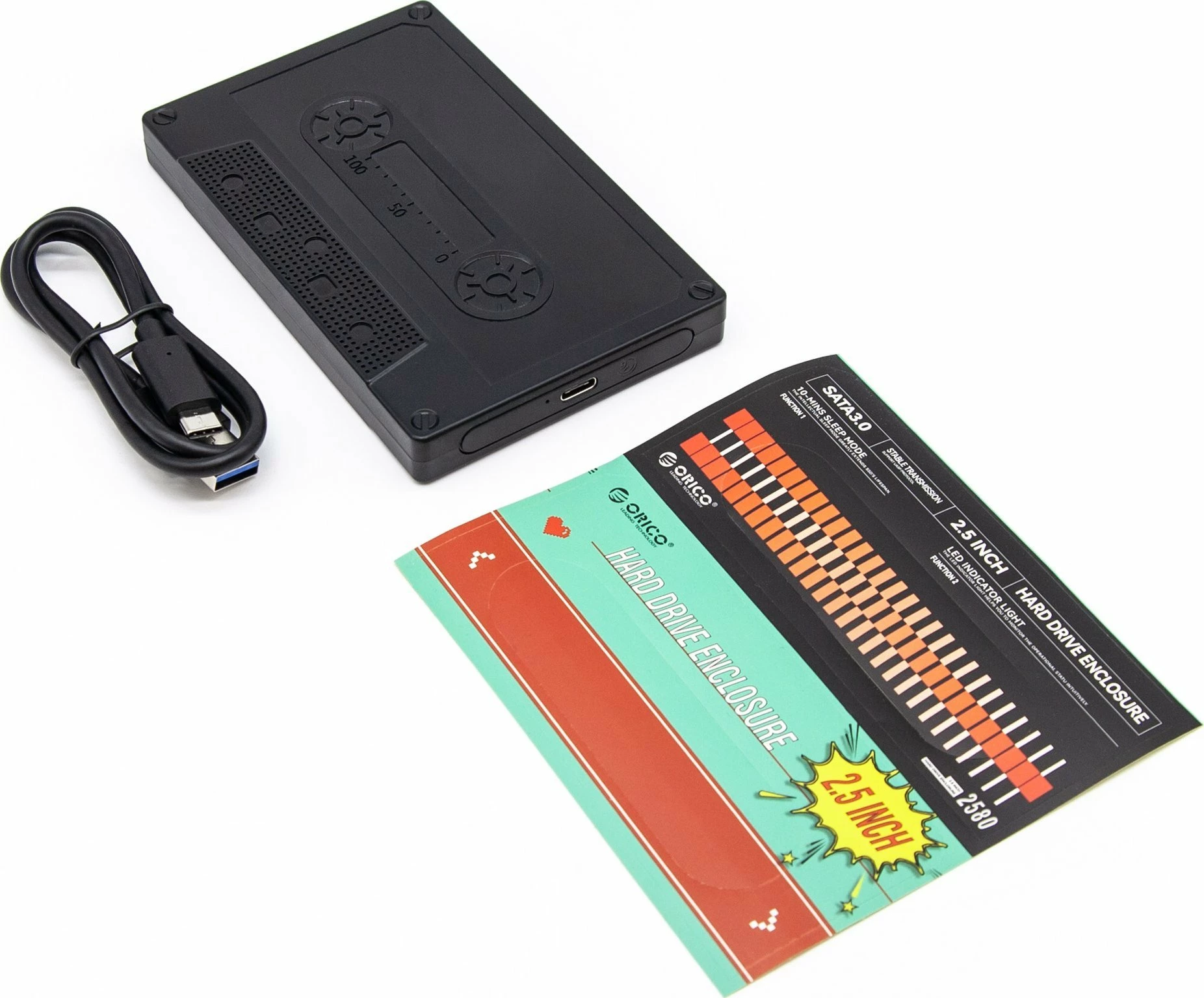 Kasë ekstern për disk 2.5" Orico 2580C3-V1-BK-EP, SATA III në USB-C 3.2 Gen1 6Gbps, deri 6TB, dizajn kasetë, e zezë