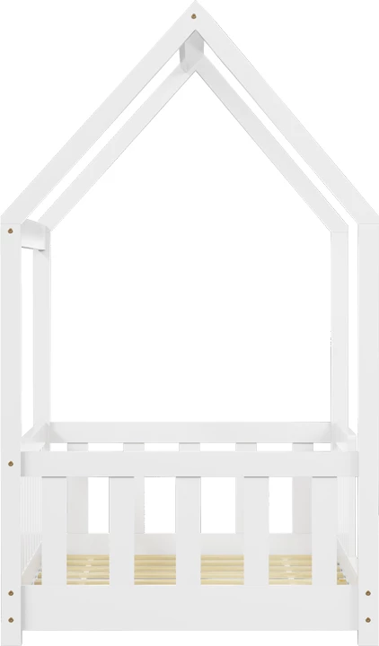 Krevat për fëmijë Montessori me parmakë, dru pishe, ngjyrë e bardhë, 70x140cm