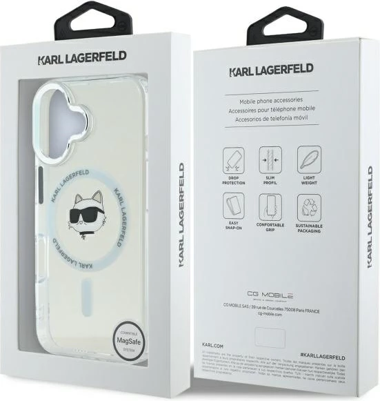 Mbështjellës Karl Lagerfeld IML Metal Choupette Head MagSafe për iPhone 16, Bardhë
