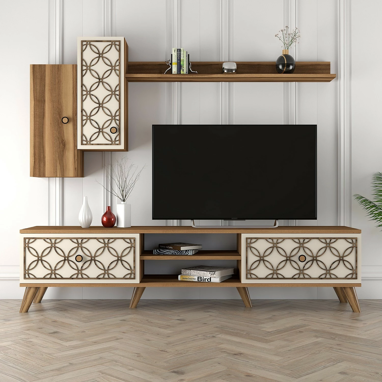 Njësi TV Skye Decor, klasë S, ngjyrë arre, krem