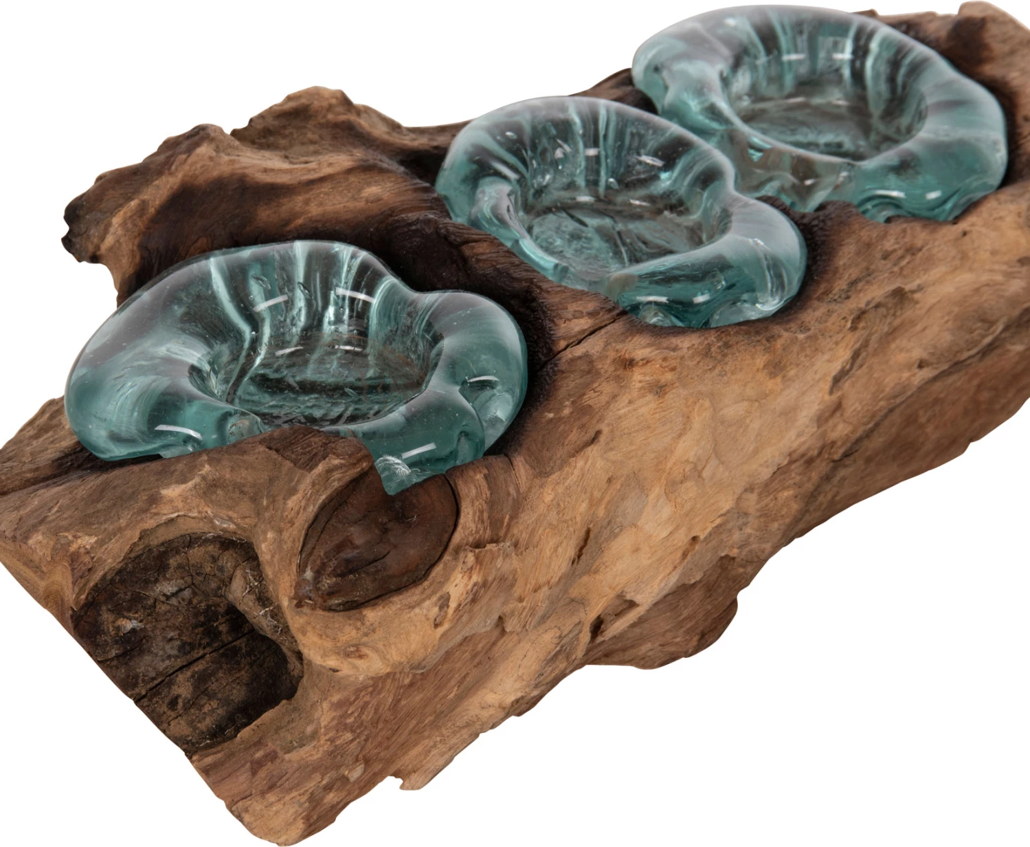 Dekor Tavoline FH4282 bazë qirinjsh-3 vende-dru TEAK i fortë dhe qelq-natyral