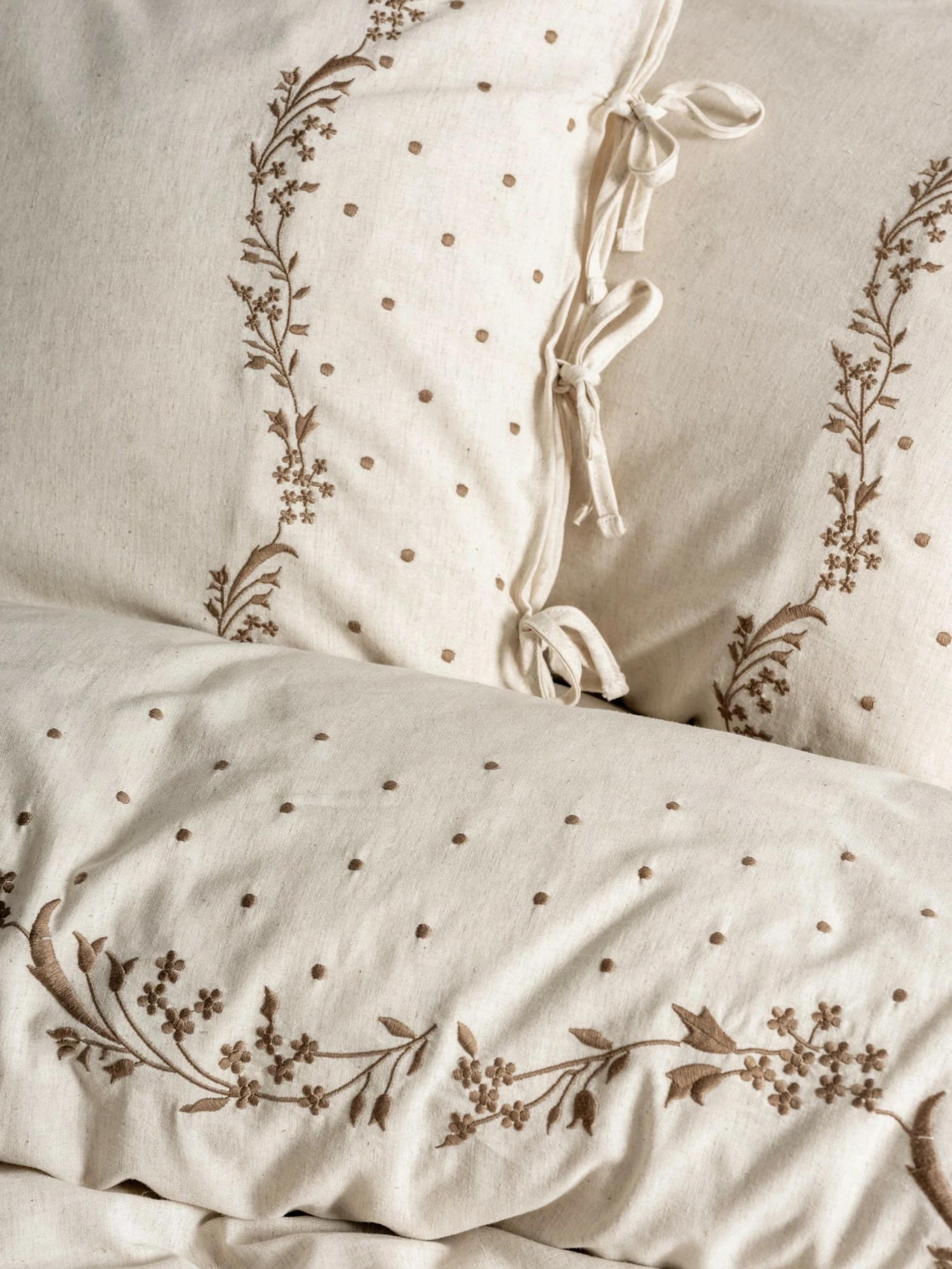 Set mbulesash për jorgan dopio, L'Essentiel Linge de Maison, Pelias, bezhë-kafe
