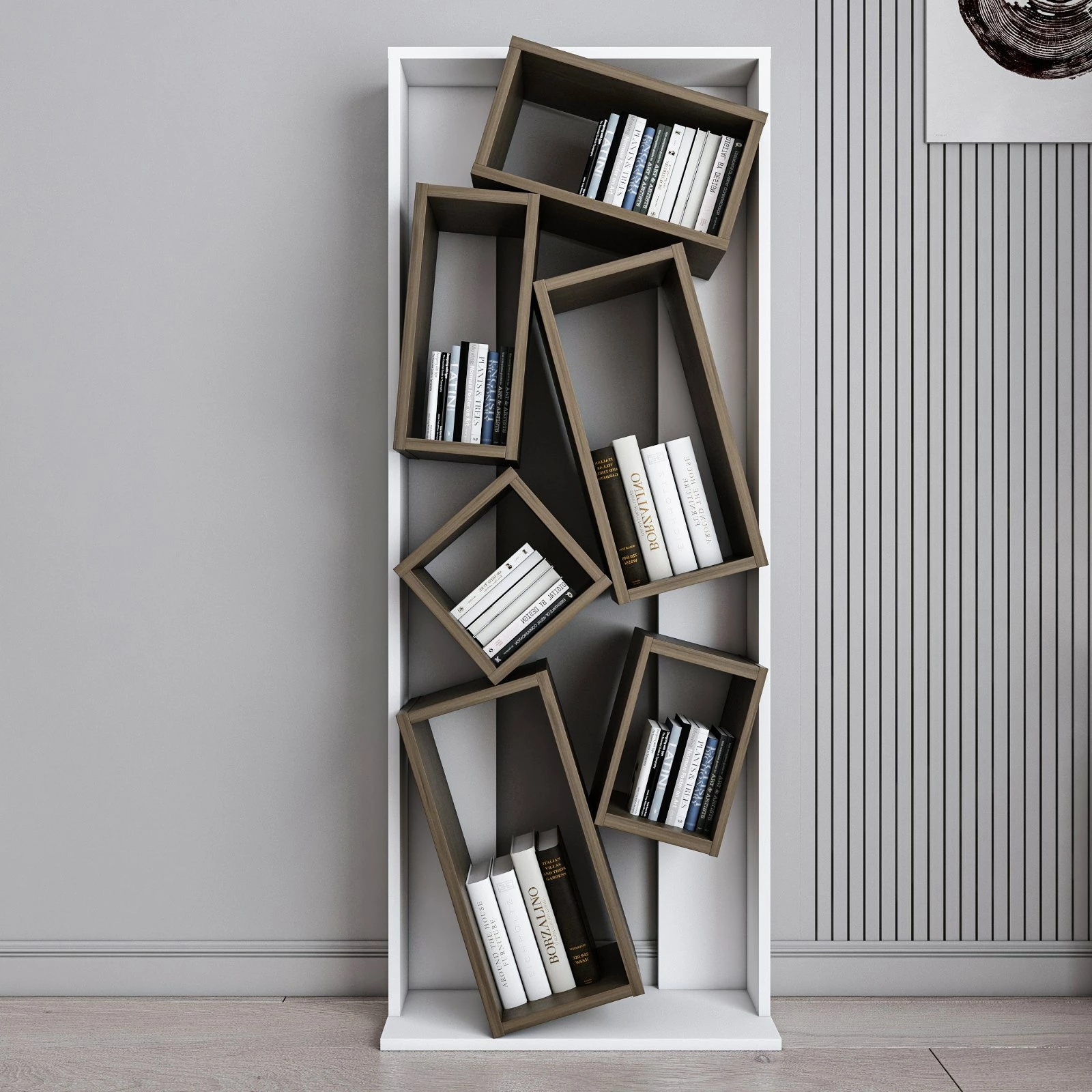 Raft librash Skye Decor, Carmen, i bardhë dhe arre