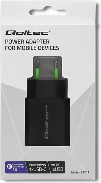 Karikues Qoltec 18W, USB typ C PD, USB QC 3.0, i zi