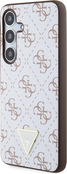 Mbështjellës Guess 4G Triangle Metal Logo për Samsung Galaxy S24, eco-lëkurë/TPU/PC, i bardhë