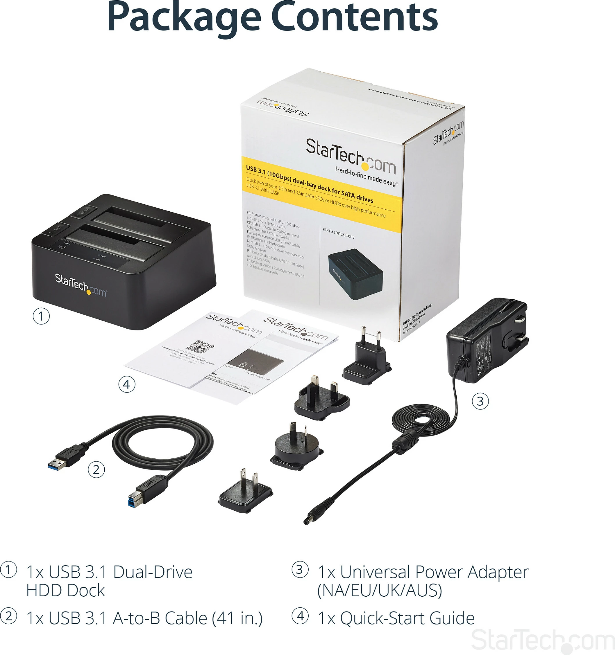 Stacion docking StarTech Dual-Bay USB 3.2 Gen 2 për SATA SSD/HDD 2.5/3.5, 10Gbps, i zi