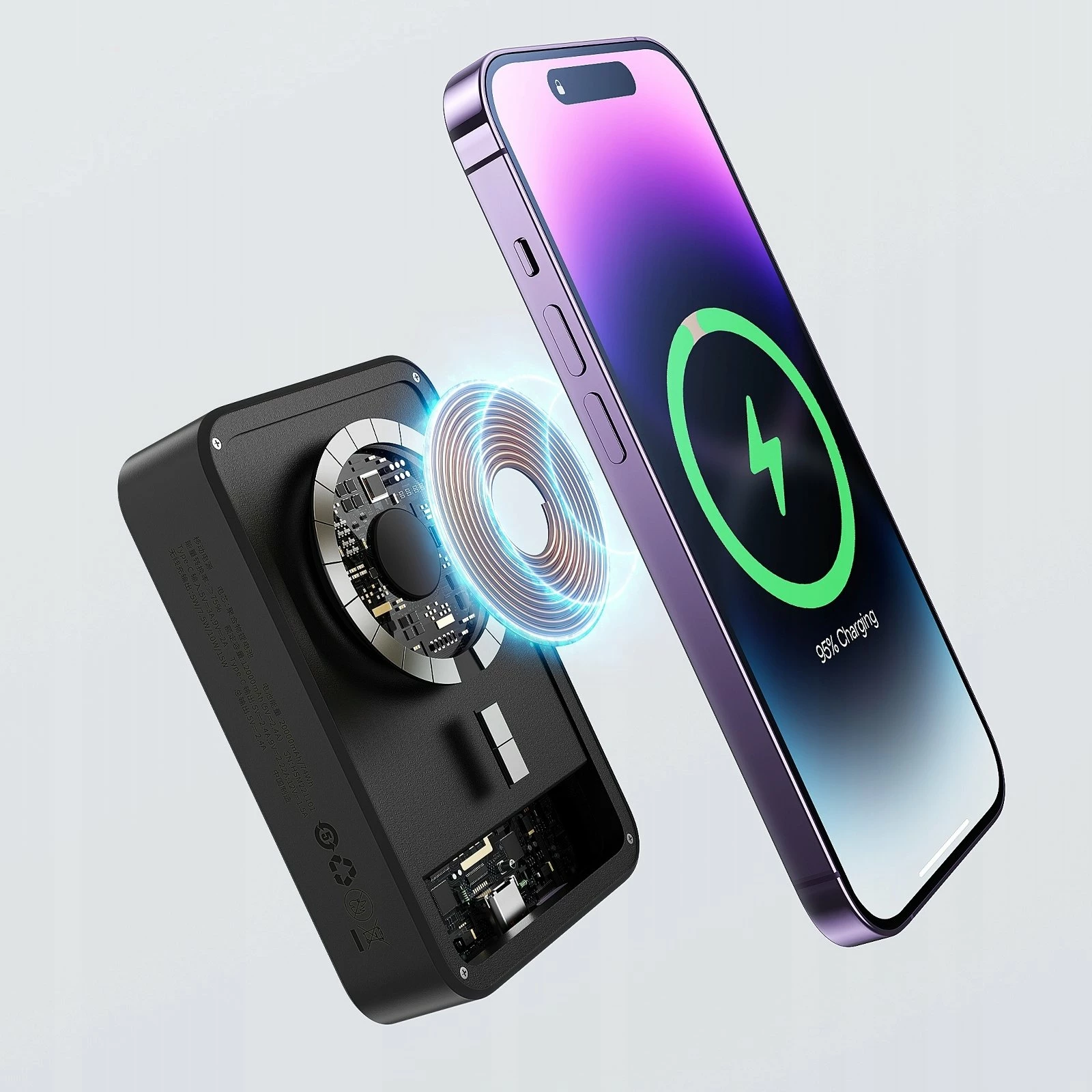 Power bank magnetik Baseus EnerFill FM41 20000mAh 20W, USB-C, karikim pa tela 7.5W, i zi, me kabllo